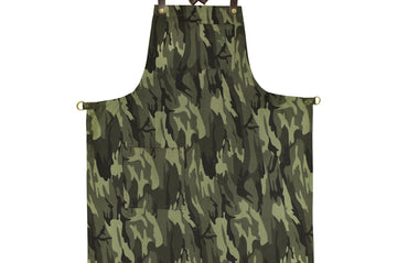 Boldric Canvas Leather crossbody strap Camo Bib Apron - Thecooksedges