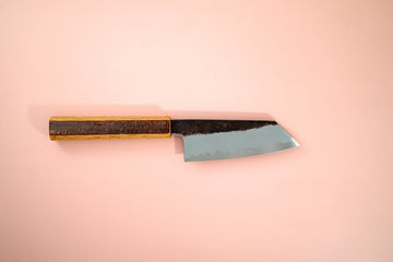 HADO Sumi Blue#1 Damascus Ko-Bunka 135mm W/Cherry Bark Handle - Thecooksedges