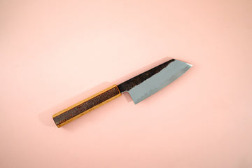 HADO Sumi Blue#1 Damascus Ko-Bunka 135mm W/Cherry Bark Handle - Thecooksedges