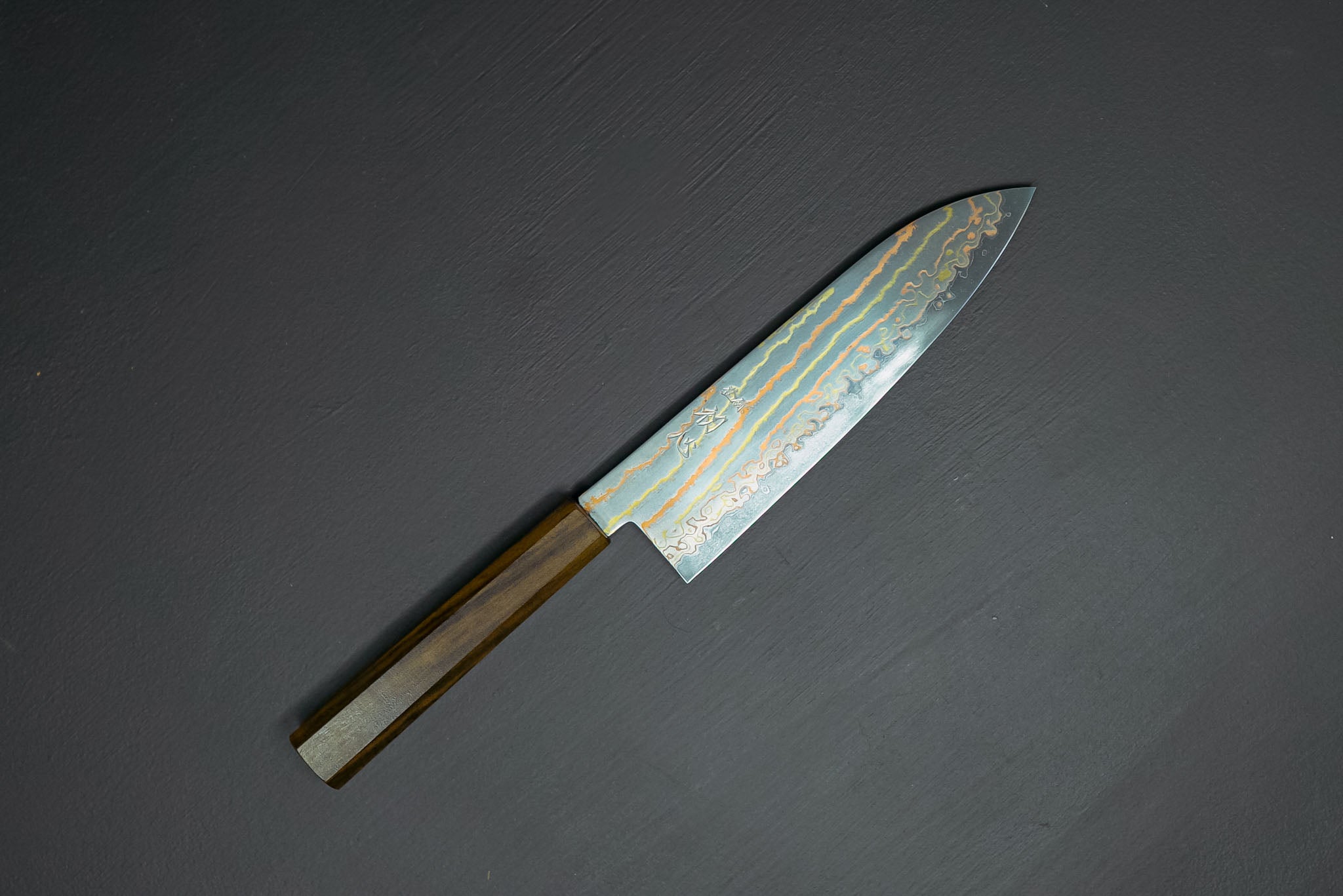 Hayabusa Blue2 Rainbow Damascus Santoku 180mm