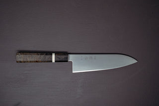 Hayabusa Silver3 Migaki Santoku 180mm w/ Birch Handle with white spacer - Thecooksedges