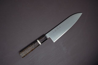 Hayabusa Silver3 Migaki Santoku 180mm w/ Birch Handle with white spacer - Thecooksedges