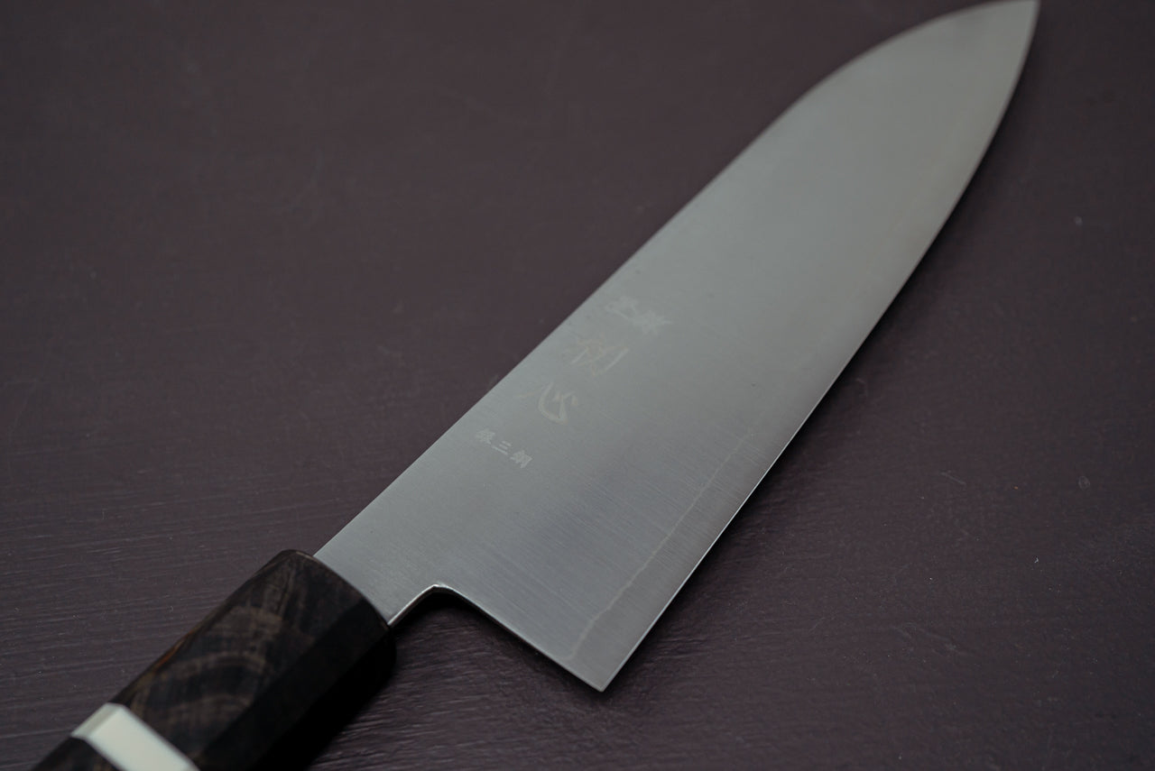 Hayabusa Silver3 Migaki Santoku 180mm w/ Birch Handle with white spacer - Thecooksedges