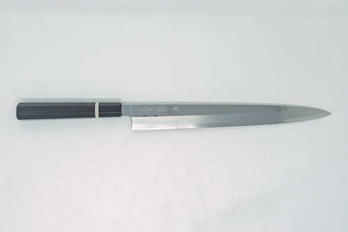 Sakai Kikumori SG2 Mirror Yanagiba 300mm Ebony handle w/black buffalo horn and white spacer - Thecooksedges