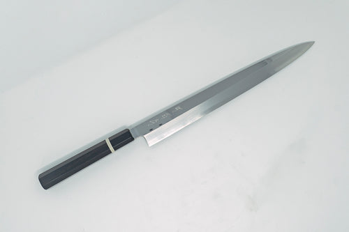 Sakai Kikumori SG2 Mirror Yanagiba 300mm Ebony handle w/black buffalo horn and white spacer - Thecooksedges