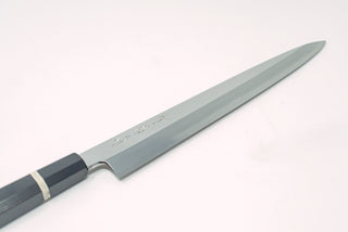 Sakai Kikumori SG2 Mirror Yanagiba 300mm Ebony handle w/black buffalo horn and white spacer - Thecooksedges