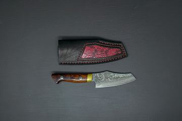 Oba Yuma SG2 Damascus Hunting knife w/Ironwood Handle & Leather sheath