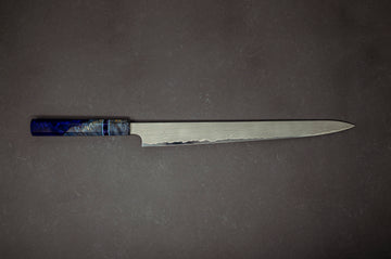 Nigara Hamono Blue#2 Reversible Damascus Sujihiki 360mm w/Matching Saya & Handle - Thecooksedges