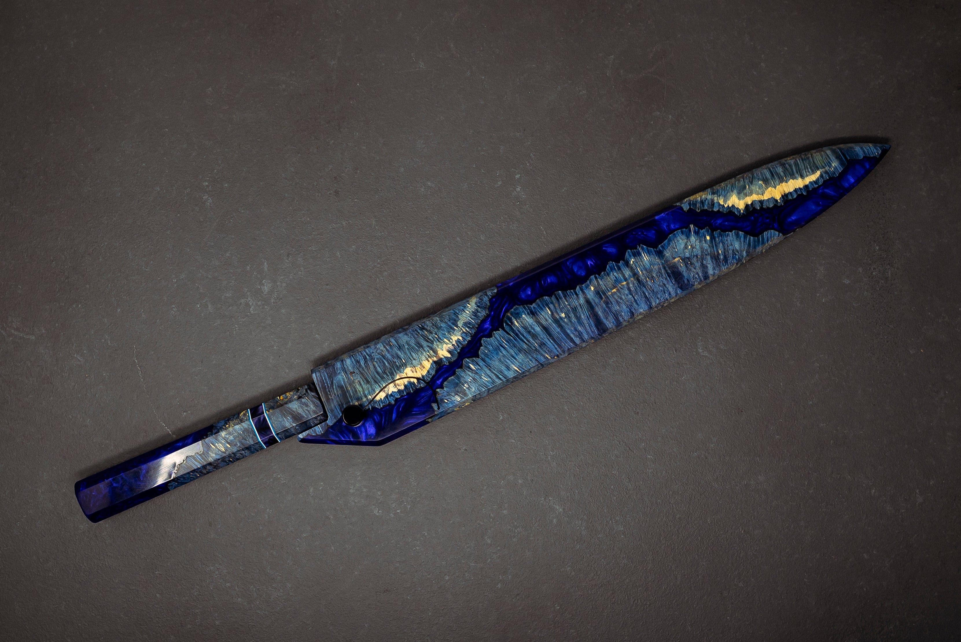 Nigara Hamono Blue#2 Reversible Damascus Sujihiki 360mm w/Matching Saya & Handle - Thecooksedges