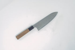 Hatsukokoro Ginyo Silver 3 Damascus Santoku 180mm - Thecooksedges
