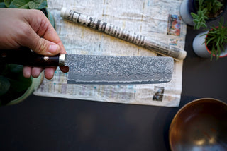 Shigeki Tanaka R2 Damascus Nakiri 170mm Western Ironwood - Thecooksedges