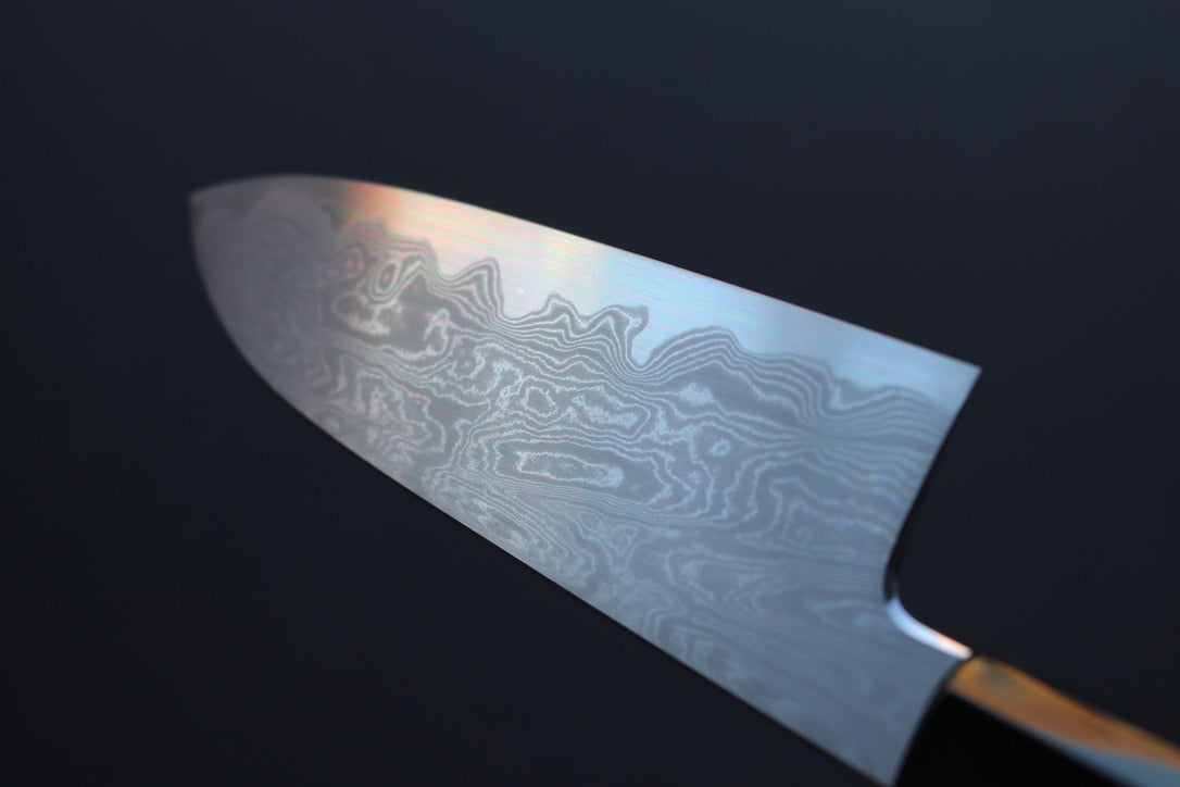Nakagawa x Myojin Blue #1 Damascus Santoku 180mm - Thecooksedges
