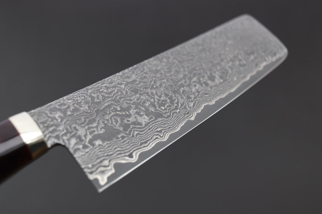 Shigeki Tanaka R2 Damascus Nakiri 170mm w/Custom Western Acrylic/Birch Handle - Thecooksedges