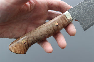 Shigeki Tanaka R2 Damascus Santoku w/Custom Western Birch Handle - Thecooksedges