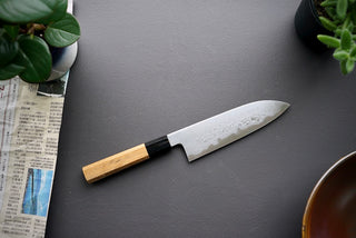 Nakagawa x Myojin Blue #1 Damascus Santoku 180mm - Thecooksedges