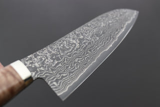 Shigeki Tanaka R2 Damascus Santoku w/Custom Western Birch Handle - Thecooksedges