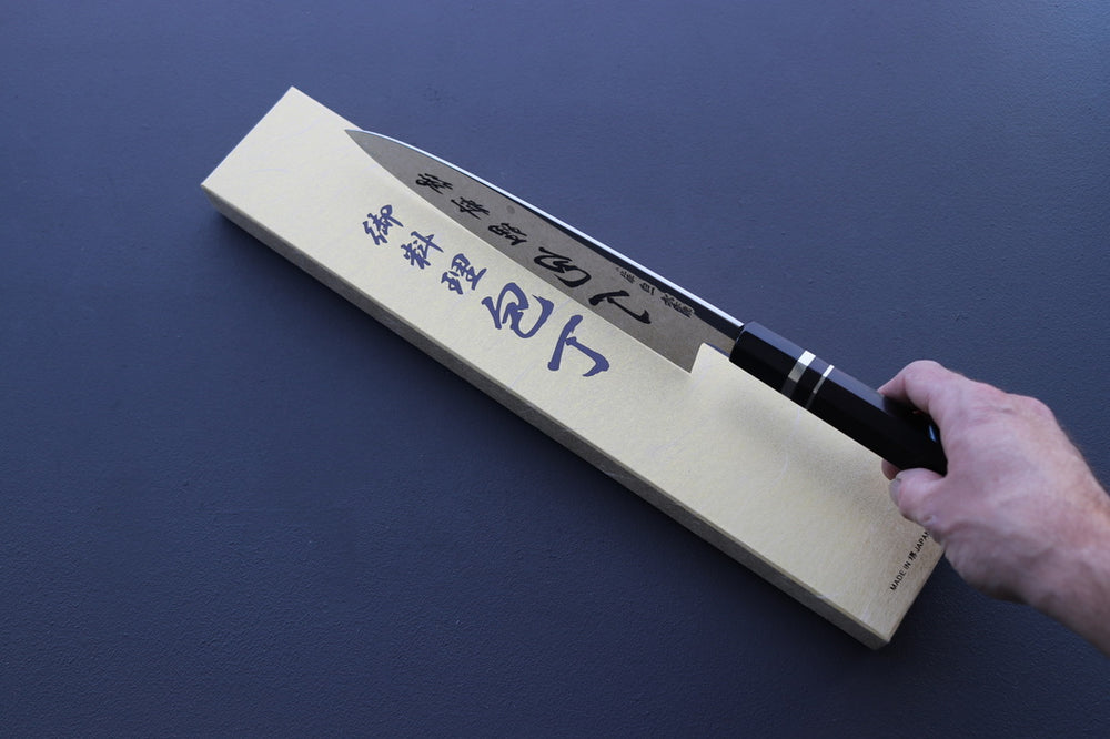 Yoshikazu Ikeda White#1 Mirror Finished Namiukashi/Fujisan/Moon Mizu Honyaki Gyuto 240mm - Thecooksedges