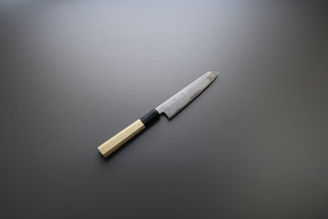 Sakai Kikumori Yoshikazu Tanaka Blue Damascus Kiritsuke Petty 135mm - Thecooksedges