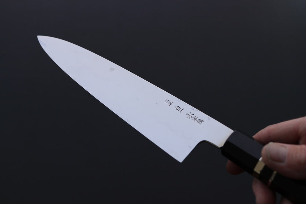 Yoshikazu Ikeda White#1 Mirror Finished Namiukashi/Fujisan/Moon Mizu Honyaki Gyuto 240mm - Thecooksedges