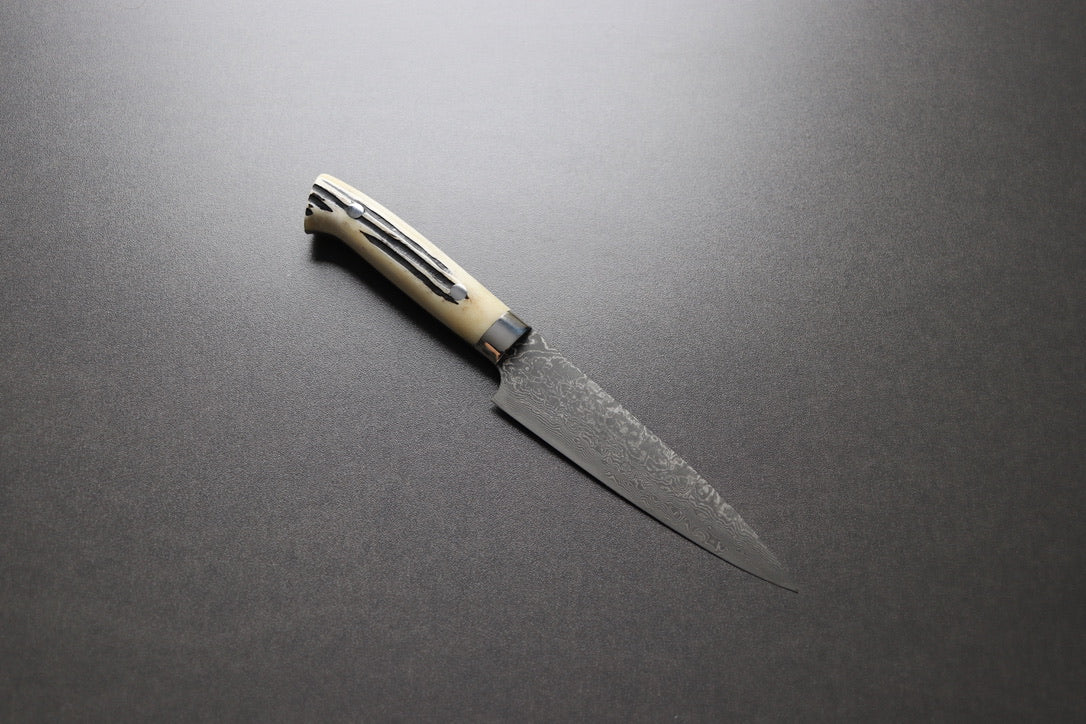 Takeshi Saji R2 Damascus Petty 150 Staghorn handle - Thecooksedges