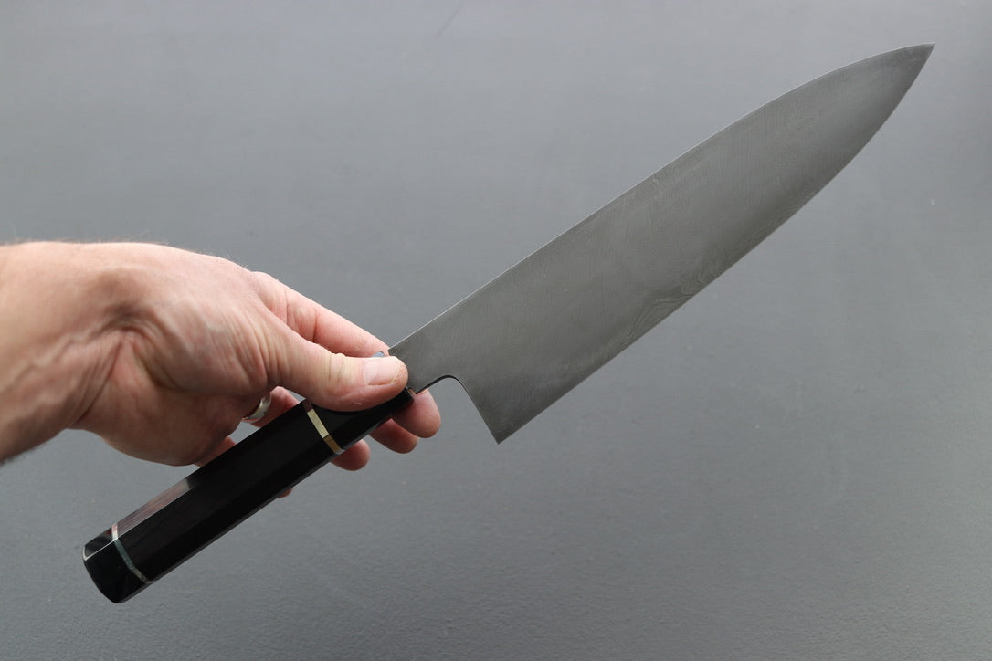 Shoichi Hashimoto Coreless Blue2 & White2 Damascus Gyuto 240mm - Thecooksedges