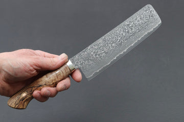 Shigeki Tanaka R2 Damascus Nakiri 170mm w/Custom Western Birch - Thecooksedges