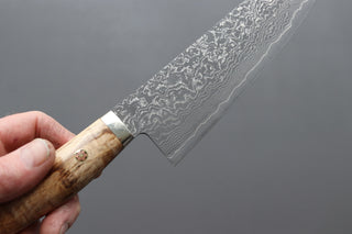 Shigeki Tanaka R2 Damascus Santoku w/Custom Western Birch Handle - Thecooksedges
