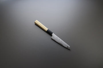Sakai Kikumori Yoshikazu Tanaka Blue Damascus Kiritsuke Petty 135mm - Thecooksedges