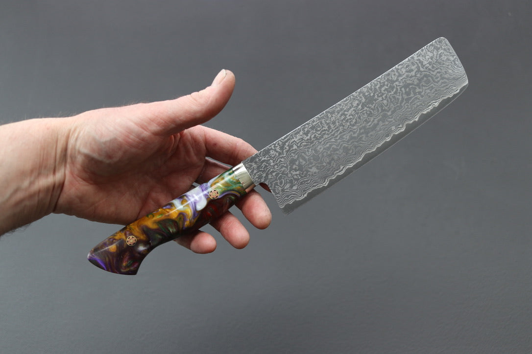 Shigeki Tanaka R2 Damascus Nakiri 170mm w/Custom Western Acrylic - Thecooksedges