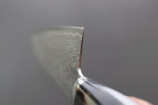Shigeki Tanaka R2 Damascus Santoku w/Custom Western Black Acrylic Handle - Thecooksedges