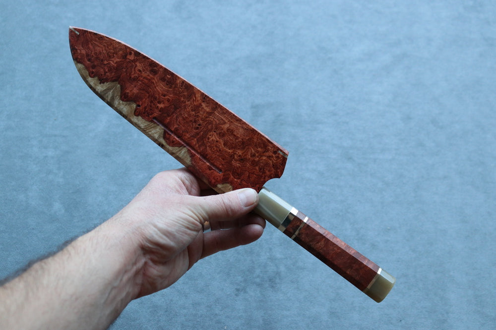 Nigara Hamono SRS13 Anmon Damascus Santoku 180mm w/Karin Saya - Thecooksedges