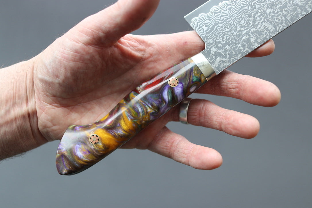 Shigeki Tanaka R2 Damascus Nakiri 170mm w/Custom Western Acrylic - Thecooksedges