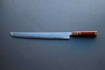 Nakagawa x Myojin Blue1 Damascus Sakimaru Sujihiki 390mm - Thecooksedges