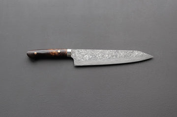 Takeshi Saji R2 Damascus Kiritsuke 240mm w/Ironwood Handle - Thecooksedges
