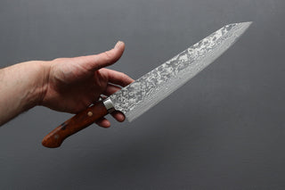 Takeshi Saji R2 Damascus Kiritsuke 270mm w/Ironwood Handle - Thecooksedges