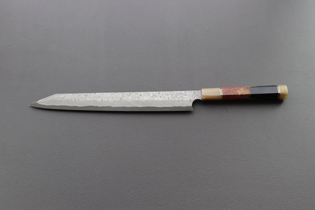 Nigara Hamono Anmon Kurozome Left Handed Kiritsuke Yanagiba 330mm - Thecooksedges