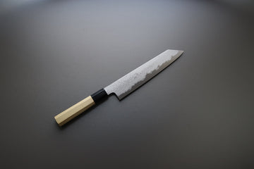 Sakai Kikumori x Yoshikazu Tanaka Blue Damascus Kiritsuke 210mm - Thecooksedges