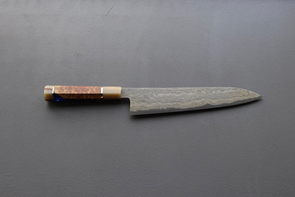 Nigara Hamono Blue2 Wrought Iron Clad Damascus Gyuto 270mm - Thecooksedges
