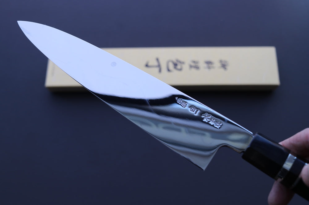 Yoshikazu Ikeda White#1 Mirror Finished Namiukashi/Fujisan/Moon Mizu Honyaki Gyuto 240mm - Thecooksedges