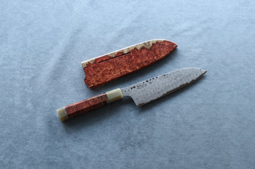 Nigara Hamono SRS13 Anmon Damascus Santoku 180mm w/Karin Saya - Thecooksedges