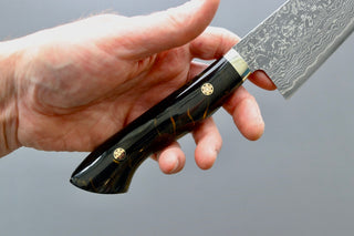 Shigeki Tanaka R2 Damascus Santoku w/Custom Western Black Acrylic Handle - Thecooksedges