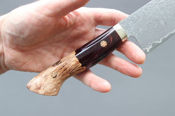 Shigeki Tanaka R2 Damascus Nakiri 170mm w/Custom Western Acrylic/Birch Handle - Thecooksedges