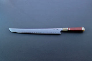 Nakagawa x Myojin Blue1 Damascus Sakimaru Sujihiki 390mm - Thecooksedges
