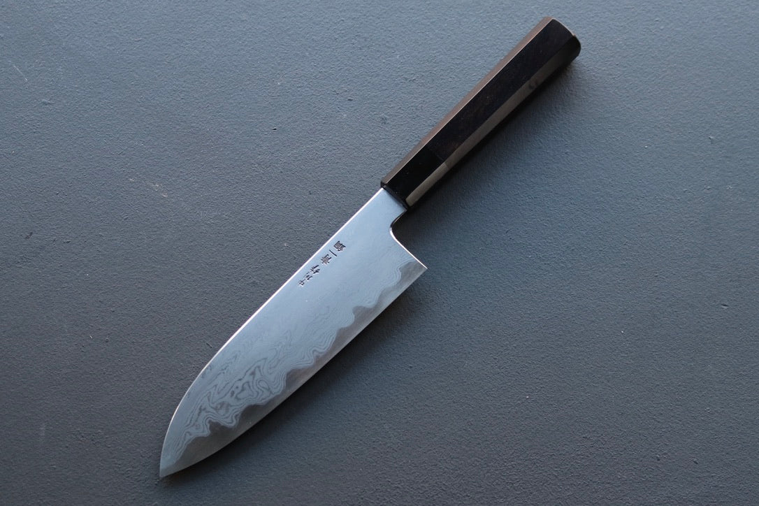 Nakagawa x Myojin Blue #1 Damascus Santoku 180mm - Thecooksedges