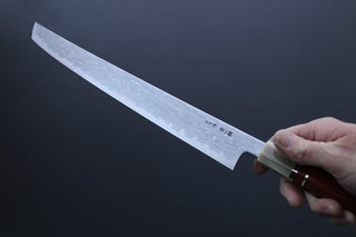 Nakagawa x Myojin Blue1 Damascus Sakimaru Sujihiki 390mm - Thecooksedges