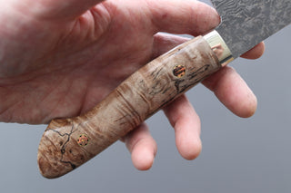 Shigeki Tanaka R2 Damascus Santoku w/Custom Western Birch Handle - Thecooksedges