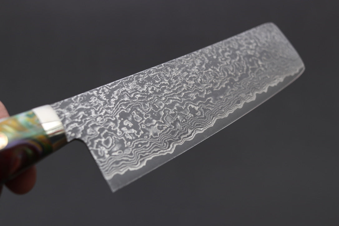 Shigeki Tanaka R2 Damascus Nakiri 170mm w/Custom Western Acrylic - Thecooksedges