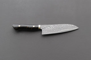 Shigeki Tanaka R2 Damascus Santoku w/Custom Western Black Acrylic Handle - Thecooksedges