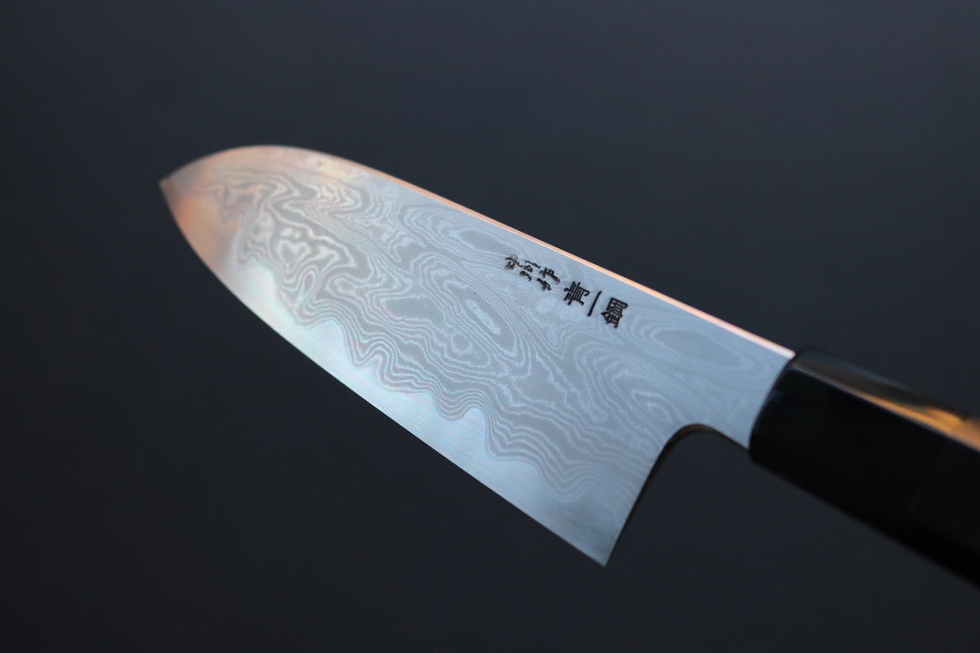 Nakagawa x Myojin Blue #1 Damascus Santoku 180mm - Thecooksedges