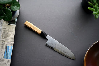 Nakagawa x Myojin Blue #1 Damascus Santoku 180mm - Thecooksedges